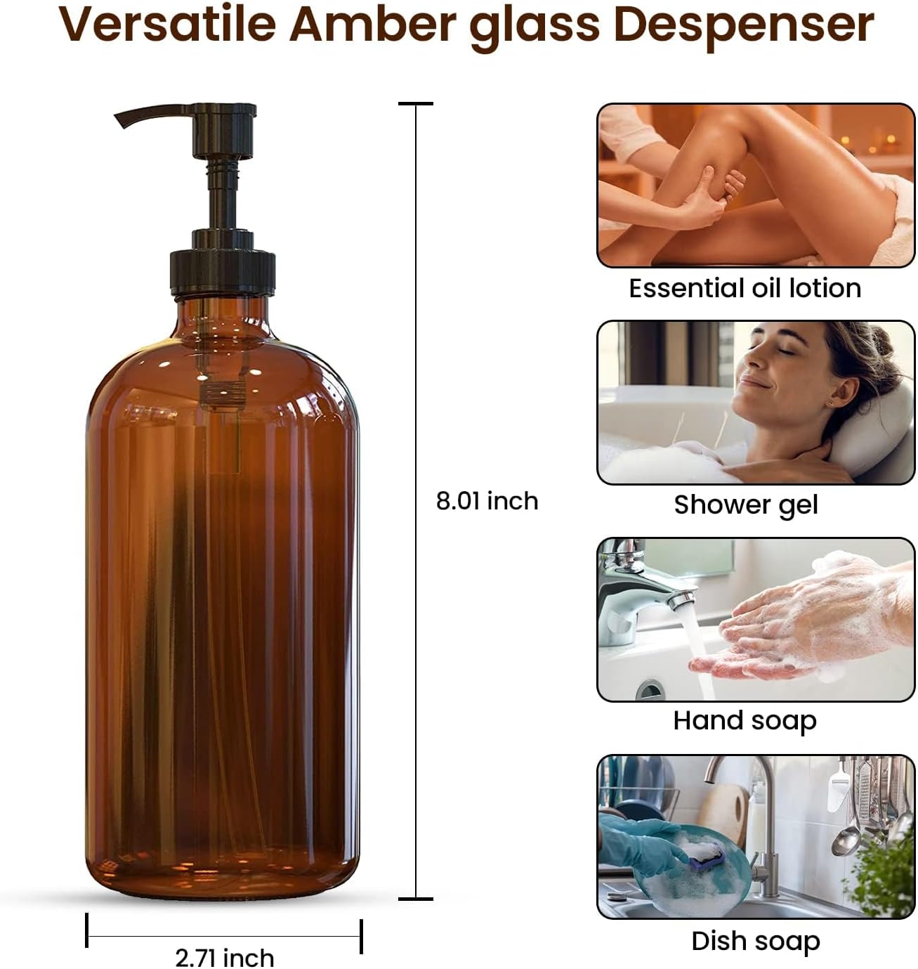 16 OZ Thick Amber Glass Soap Dispenser with Plastic Pump 2 Pack, Hand and Dish Soap Dispenser Set for Bathroom with 6 Waterproof Labels - Image 5