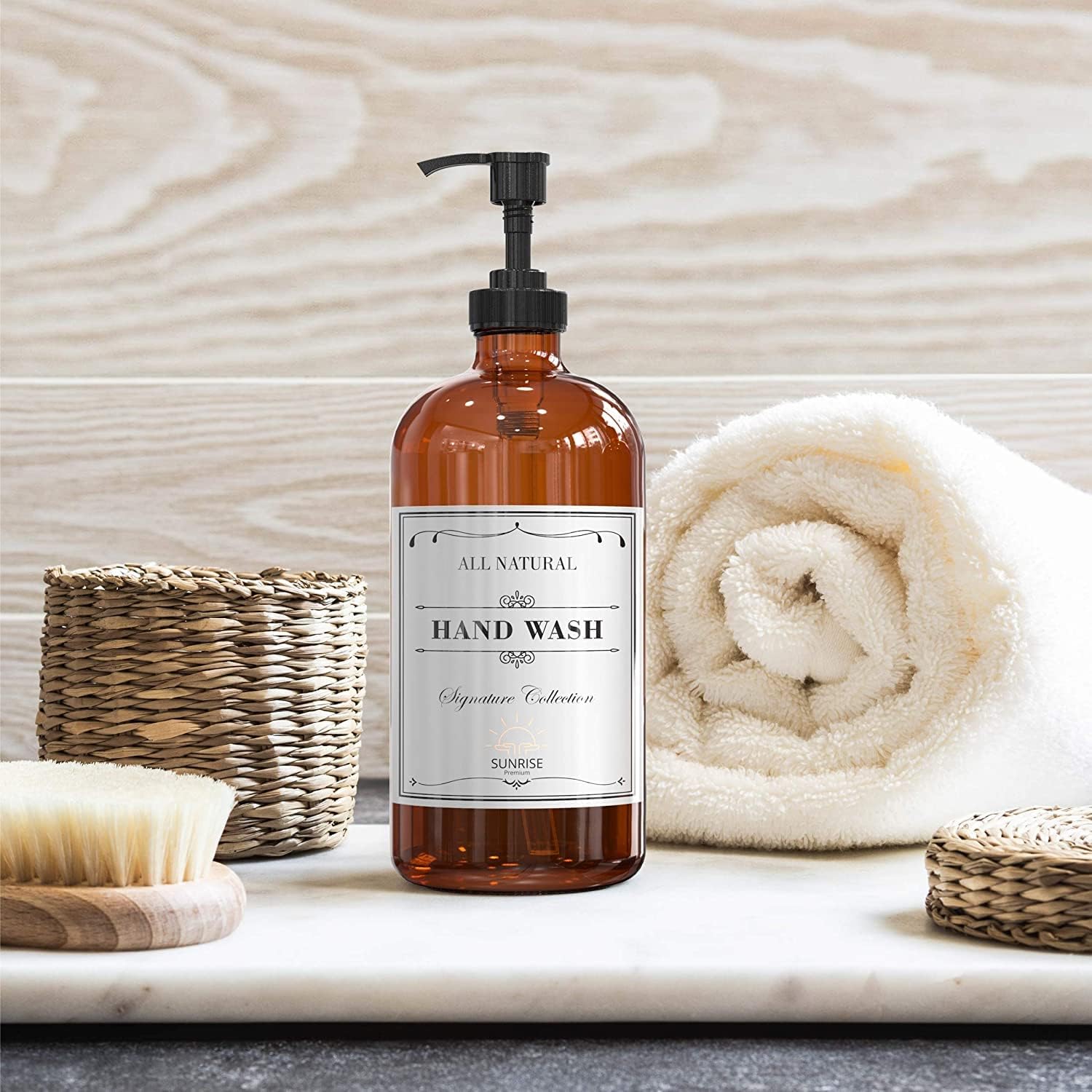 16 OZ Thick Amber Glass Soap Dispenser with Plastic Pump 2 Pack, Hand and Dish Soap Dispenser Set for Bathroom with 6 Waterproof Labels - Image 6