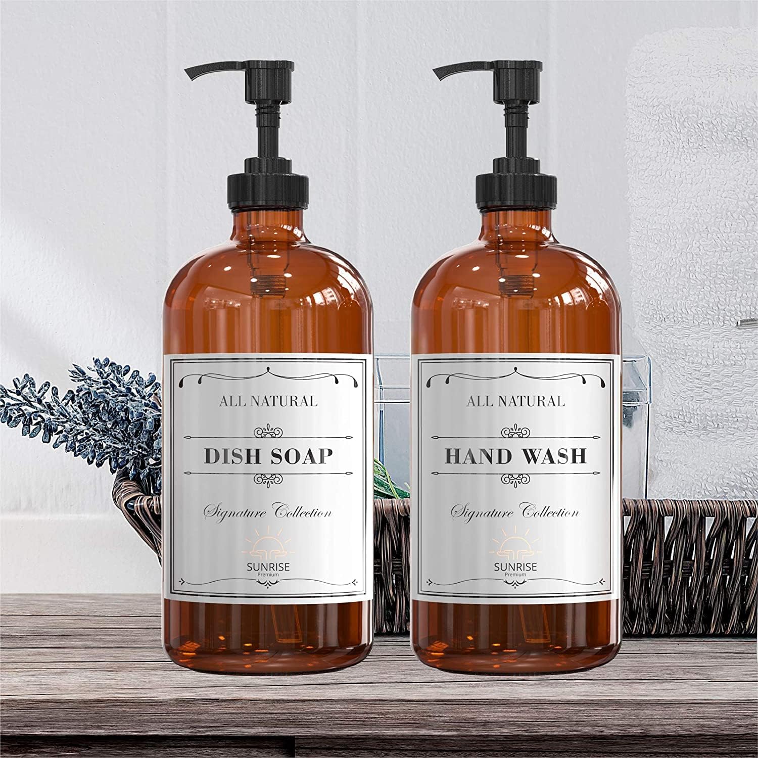 16 OZ Thick Amber Glass Soap Dispenser with Plastic Pump 2 Pack, Hand and Dish Soap Dispenser Set for Bathroom with 6 Waterproof Labels - Image 8