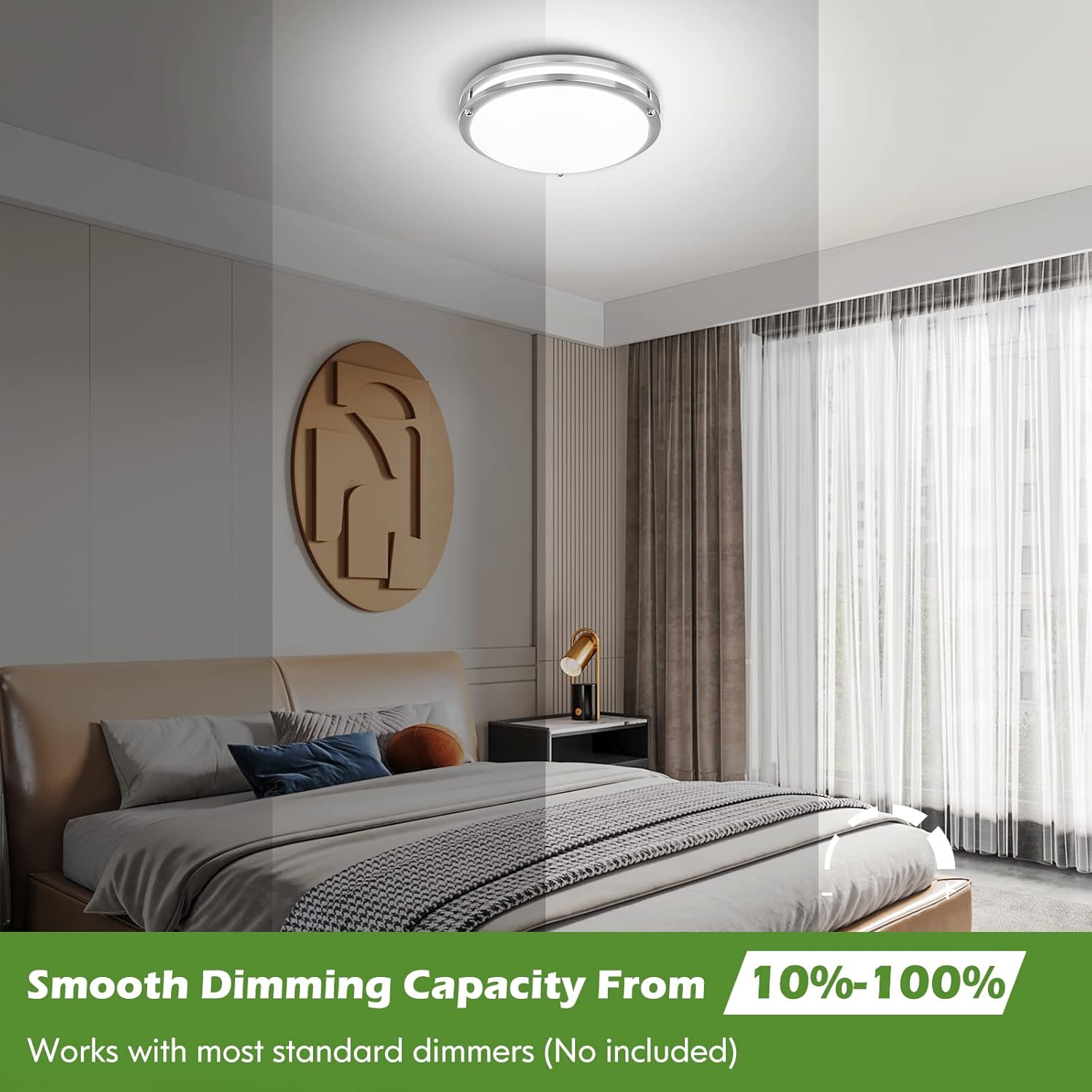 2-Pack 36W LED Ceiling Light Fixture (450W Equiv), 12IN Modern Flush Mount Ceiling Lights, Dimmable Ceiling Lamps Super Bright 3000LM, 3000K/4000K/5000K Adjustable for Bedroom Kitchen Bathroom Hallway - Image 4