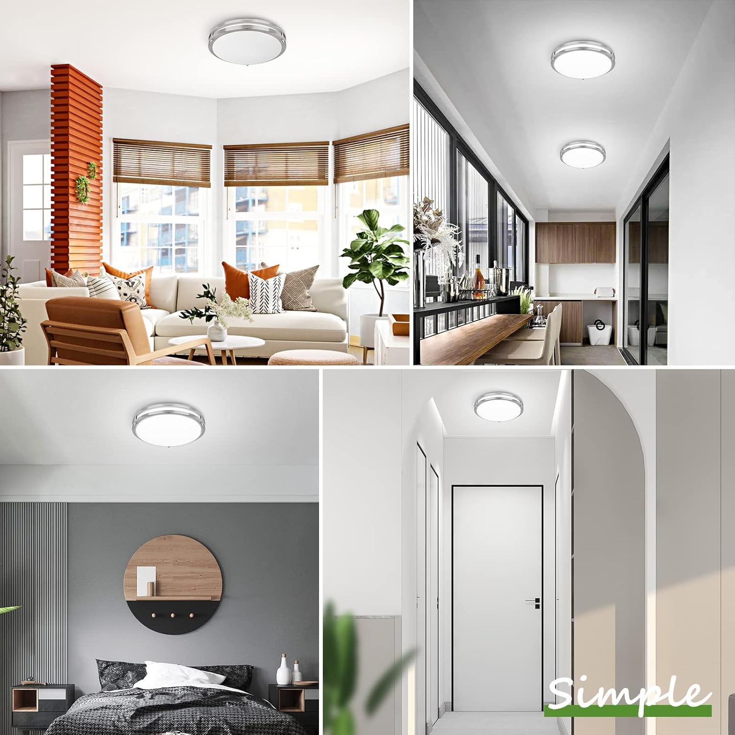 2-Pack 36W LED Ceiling Light Fixture (450W Equiv), 12IN Modern Flush Mount Ceiling Lights, Dimmable Ceiling Lamps Super Bright 3000LM, 3000K/4000K/5000K Adjustable for Bedroom Kitchen Bathroom Hallway - Image 7