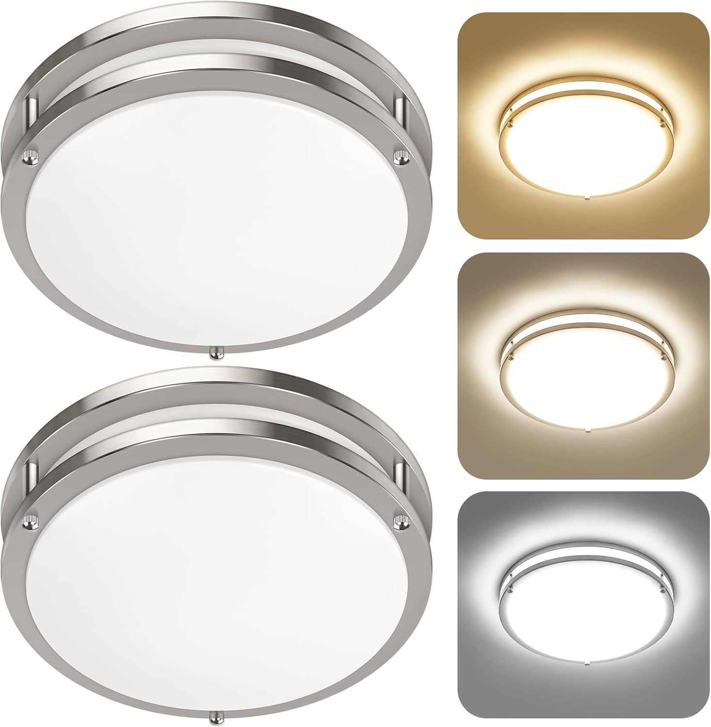 2-Pack 36W LED Ceiling Light Fixture (450W Equiv), 12IN Modern Flush Mount Ceiling Lights, Dimmable Ceiling Lamps Super Bright 3000LM, 3000K/4000K/5000K Adjustable for Bedroom Kitchen Bathroom Hallway - Image 8