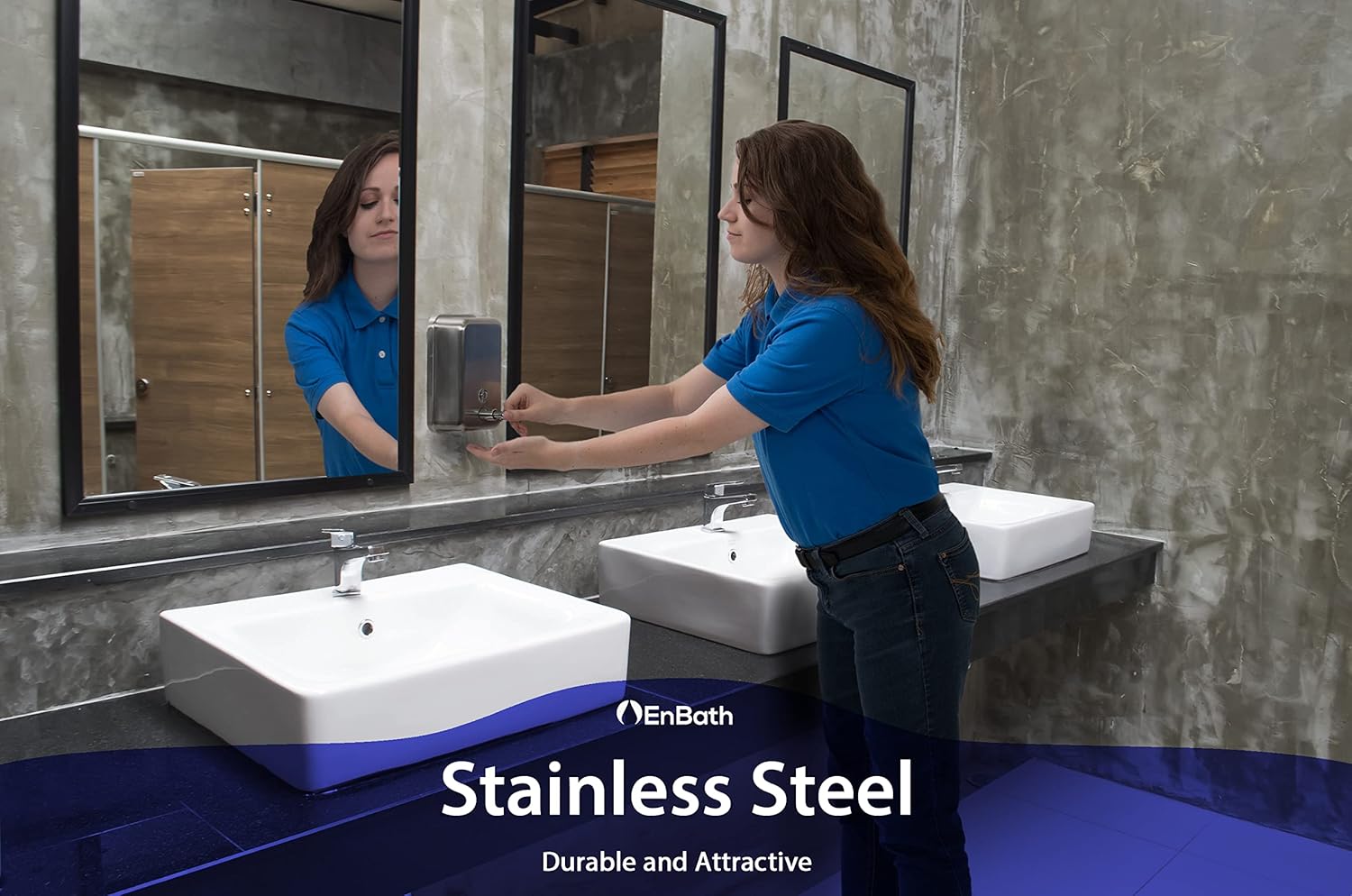 Commercial Soap Dispenser Wall Mount - Stainless Steel Wall Mounted Soap Dispenser for Bathroom - New Superior Design with Premium Anti-Leak Pump and Corrosion-Proof Lining - 37oz (1100ml) by EnBath - Image 3