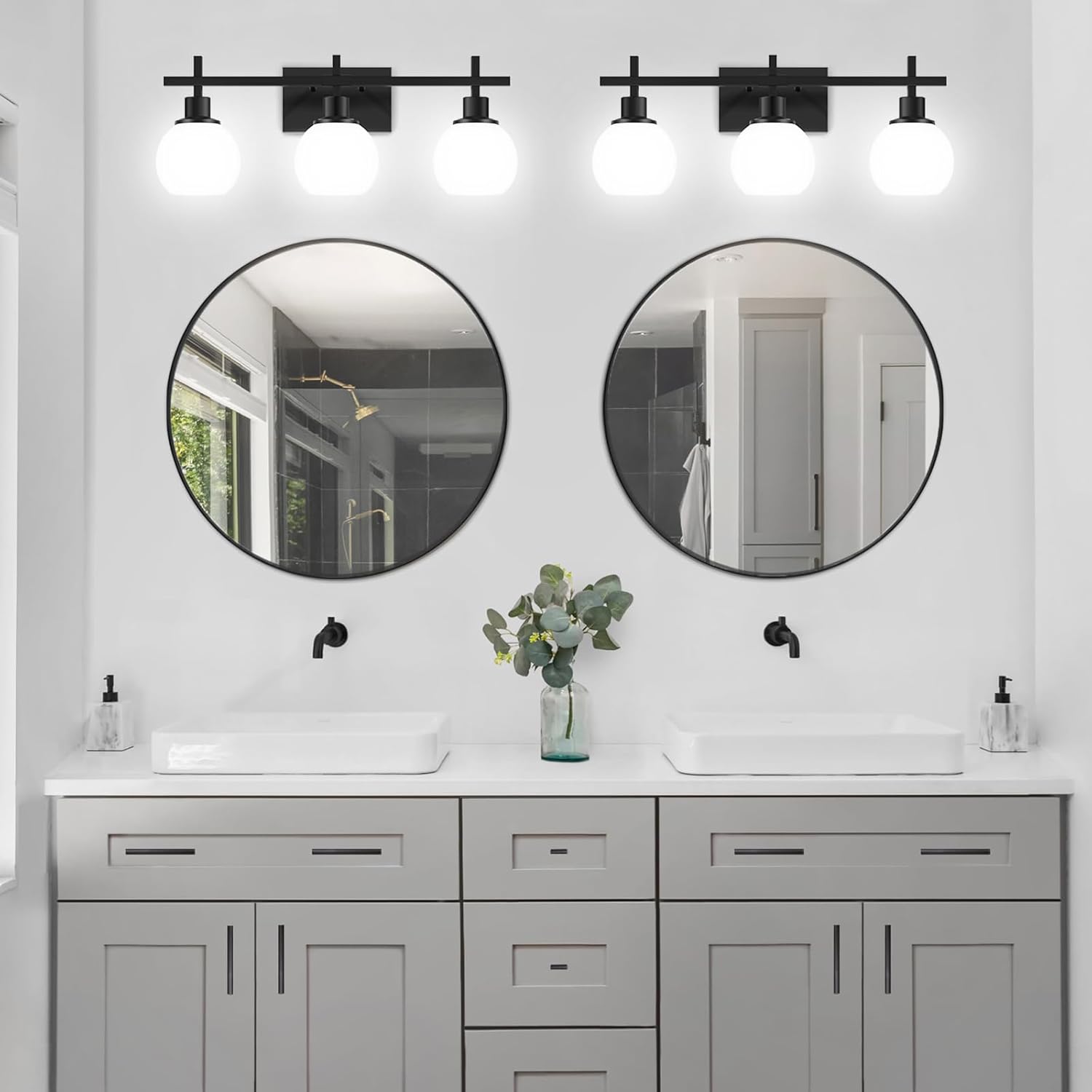 Modern Vanity Lighting Fixtures,3-Light Black Bathroom Lighting Fixtures Over Mirror,Bathroom Wall Mounted Vanity Light with Milky White Glass Lampshade for Living Room,Bedroom,Hallway - Image 5