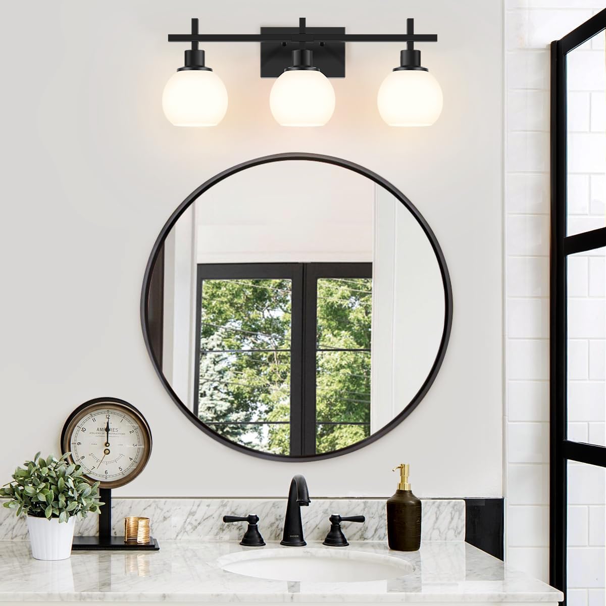 Modern Vanity Lighting Fixtures,3-Light Black Bathroom Lighting Fixtures Over Mirror,Bathroom Wall Mounted Vanity Light with Milky White Glass Lampshade for Living Room,Bedroom,Hallway - Image 8